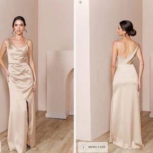 Revelry Maxine Satin Dress Champagne Gold Size 0